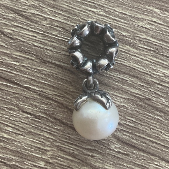 Pandora Forever Bloom Dangle White Pearl Sterling Silver W/ Black Zirconia Gems - Picture 4 of 4